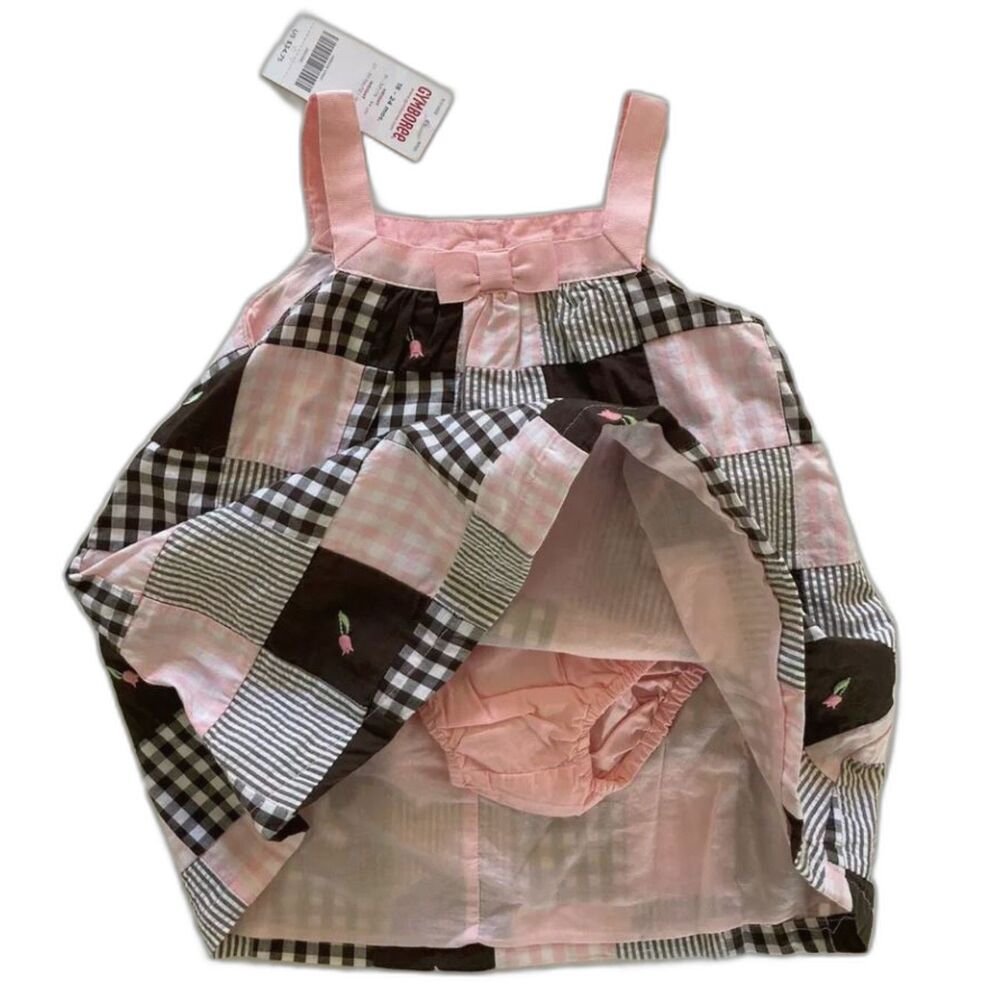 NEW girls dress Gymboree 12-18 M Celebrate Spring brown white pink plaid tulip - Picture 3 of 4